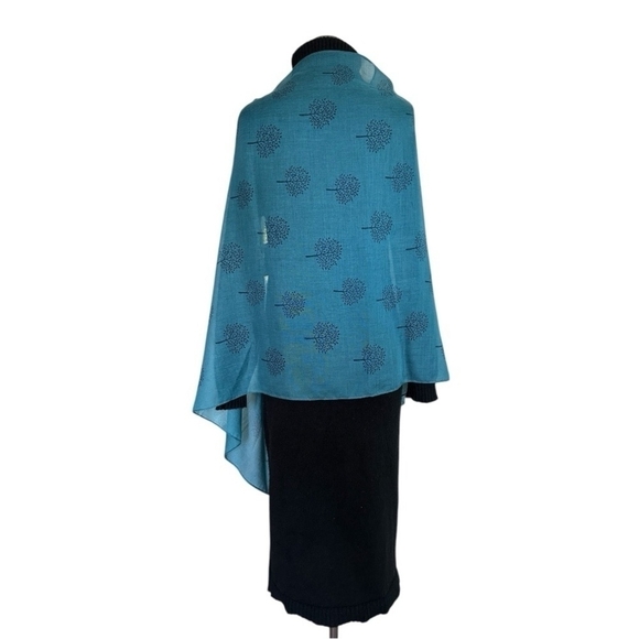 Tree of Life Print Scarf Women’s Shawl Teal Navy Blue Soft Viscose Wrap - Picture 4 of 5